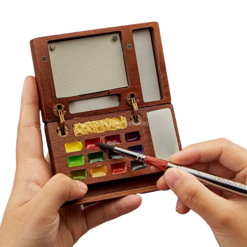 Gouache Paint Set - Seyahat Boyama Kutusu Masif Ahşap Boya