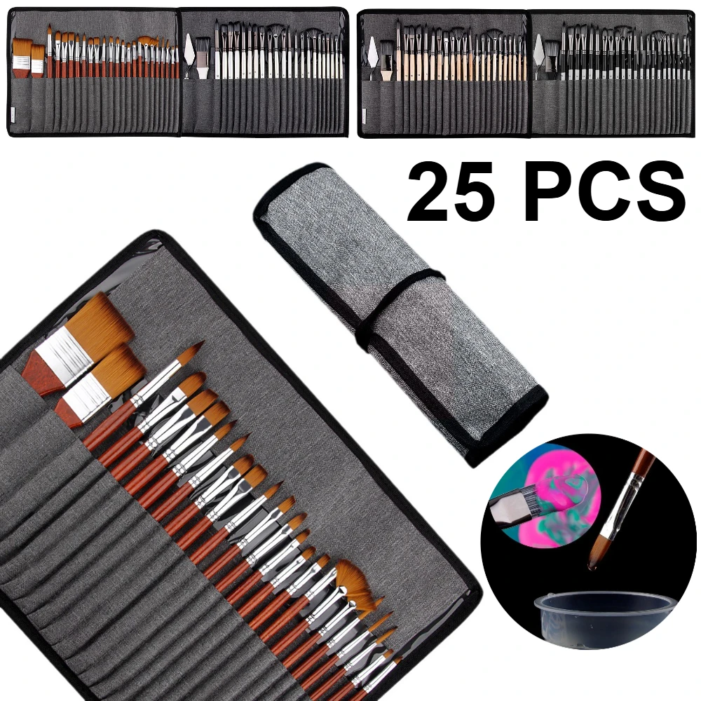 Gouache Paint Set - 25 adet Profesyonel Boya Fırçası Seti,