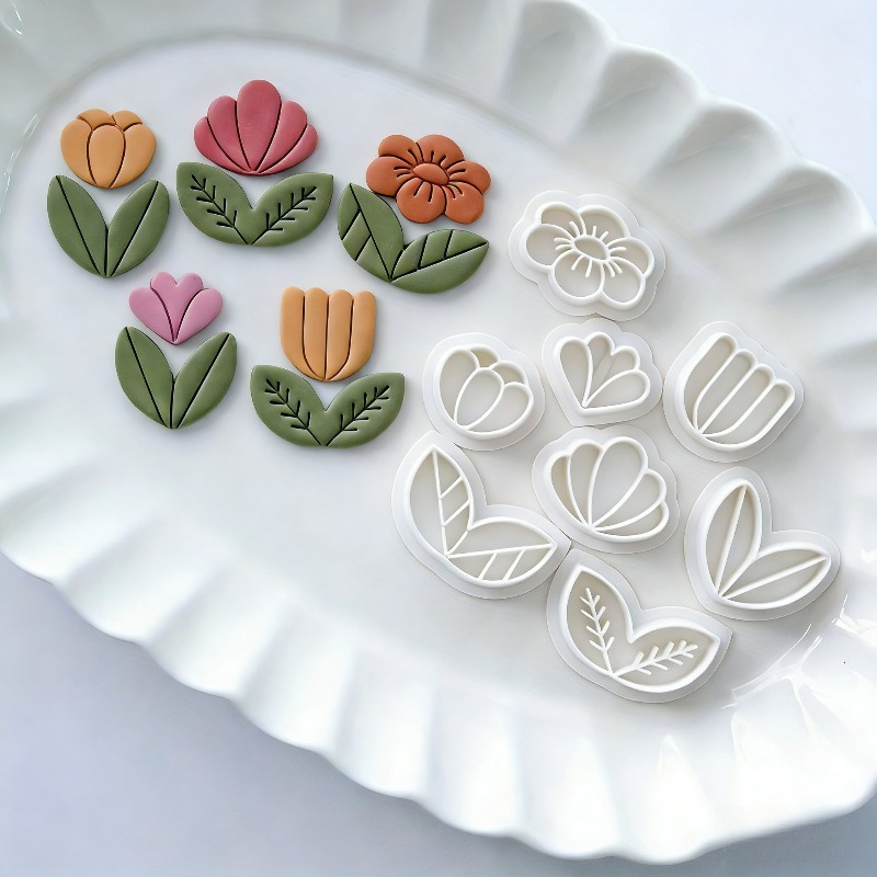 Art Craft With Leaves - 8 adet çiçek yaprak polimer kil